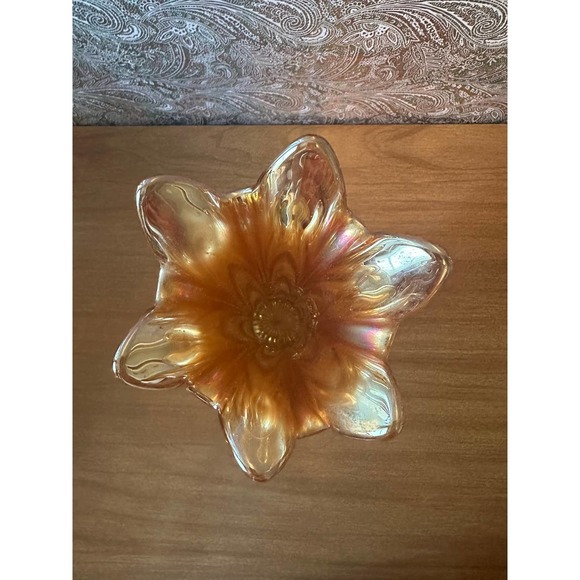 Fenton Boggy bayou 10” tall swing marigold and iridescent carnival glass vase - Picture 8 of 10